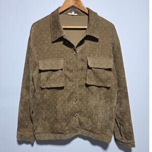 Easel Brown Corduroy with Yellow Dots Shirt Jacket Size Large